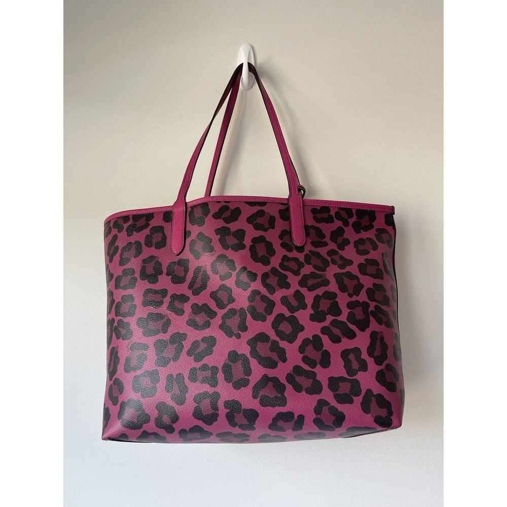 SOLD Coach Tote Bag Pink Purse + Matching Wristlet Cheeta Print Vegan Leather‌ - Picture 3 of 10